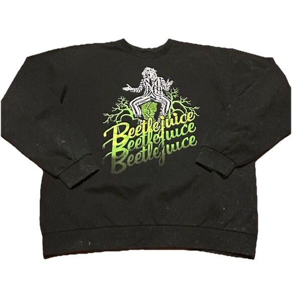 Beetlejuice Crewneck Sweatshirt Ripple Junction Black Neon Graphic Size L - Picture 1 of 4